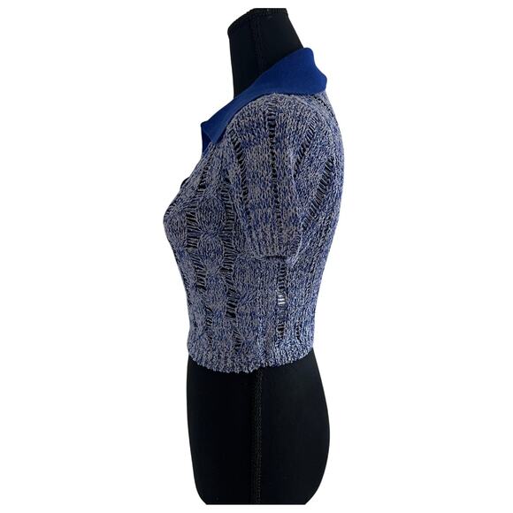 NWOT Free People Cassia Polo V-neck Collar Open Cable Knit Cropped Sweater - xs - Picture 4 of 8
